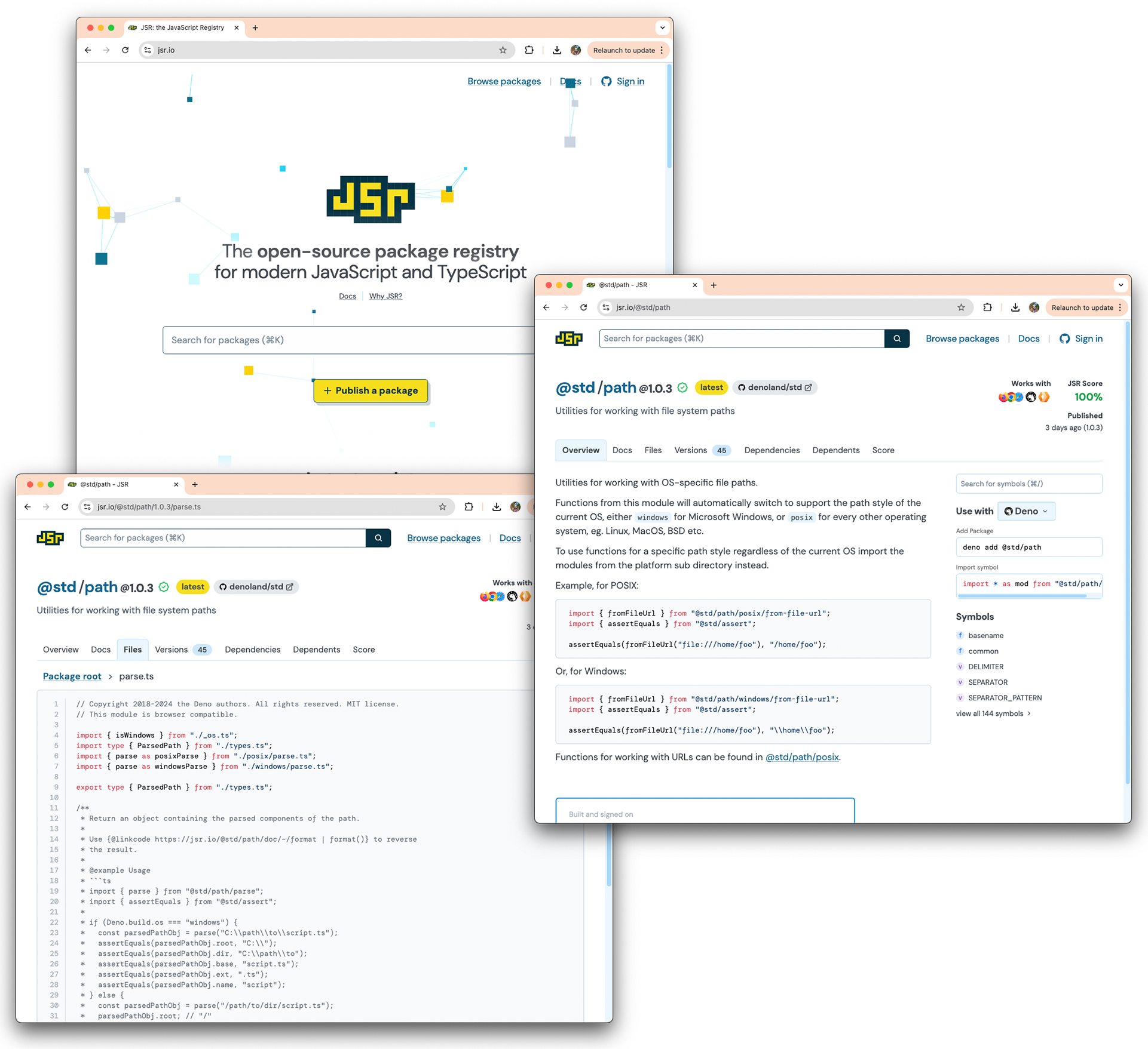 From top to bottom: Home page, Module page, and Module file page, after applying the refined color palette all offer a consistent visual feeling.