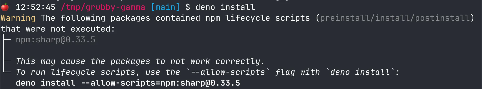 Permission prompt for lifecycle install scripts during npm install