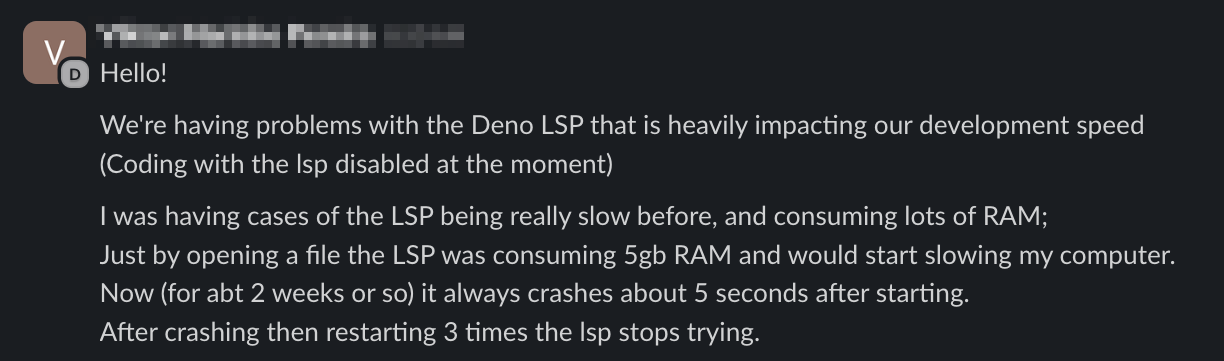 User commenting on Deno language server