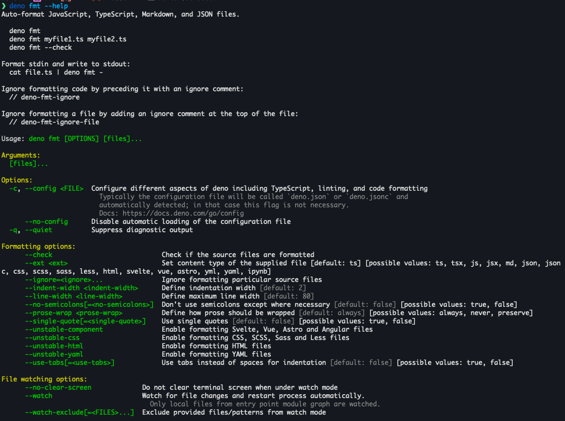 Help output for `deno test` subcommand