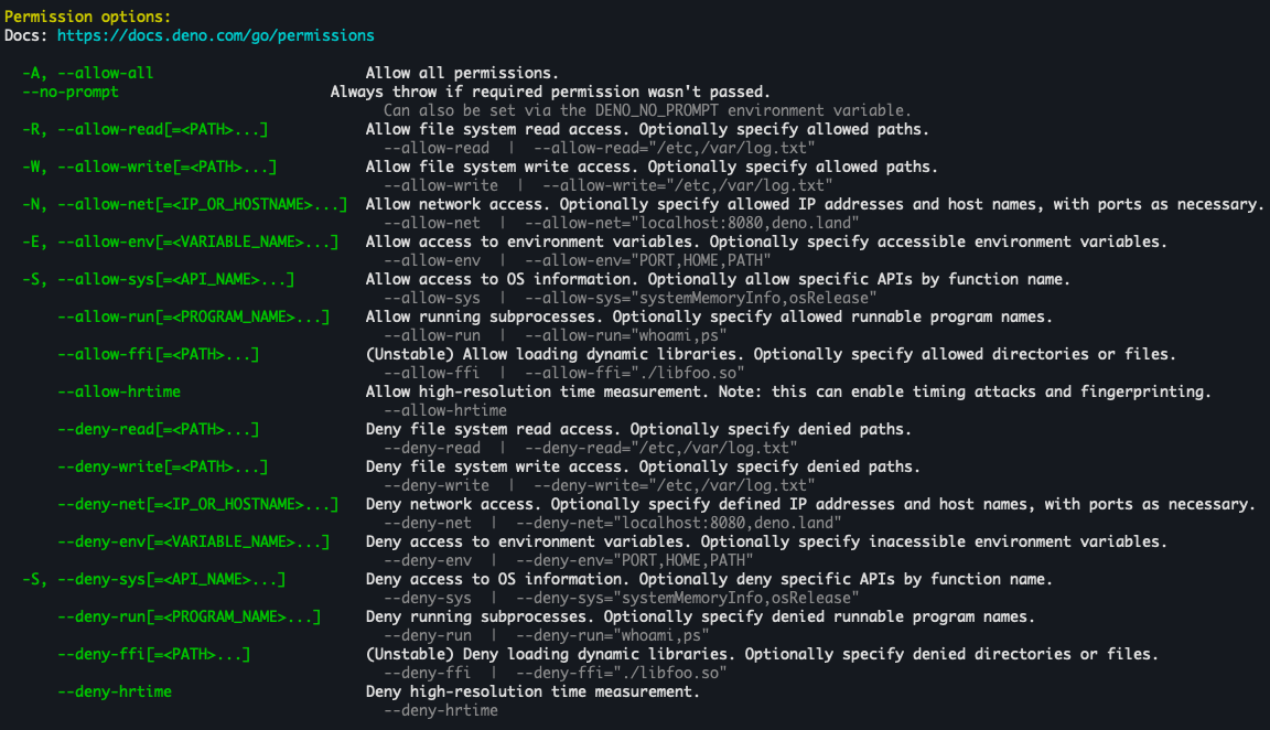 Permission flags help output