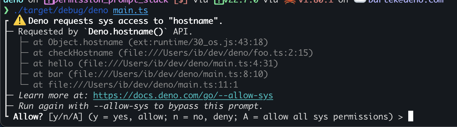 Demo of stack trace in permission prompt